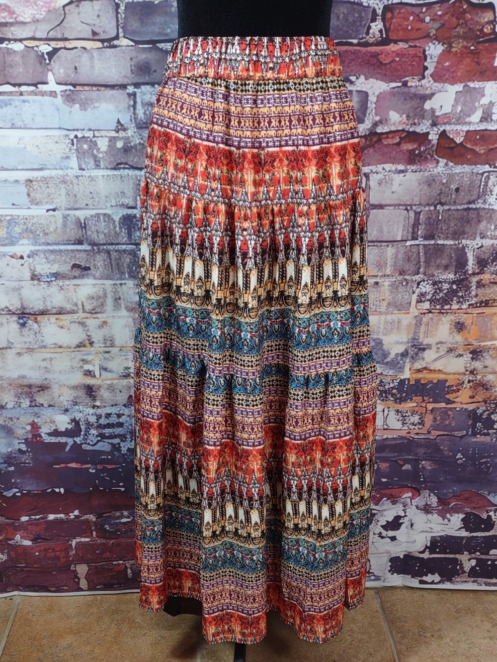 Tribal Print Tiered Maxi Skirt